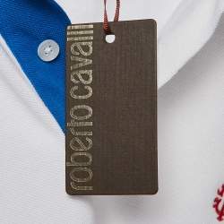 Pre Owned Roberto Cavalli White Logo Trim Pique Cotton Polo T-Shirt XL