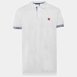 Pre Owned Roberto Cavalli White Logo Trim Pique Cotton Polo T-Shirt XL