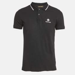 Roberto Cavalli Black Logo Embroidered Pique Polo T-Shirt M