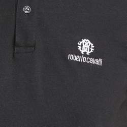 Roberto Cavalli Black Logo Embroidered Pique Polo T-Shirt M