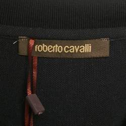 Roberto Cavalli Black Logo Embroidered Pique Polo T-Shirt M