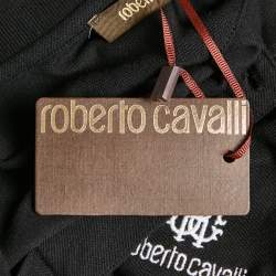 Roberto Cavalli Black Logo Embroidered Pique Polo T-Shirt M