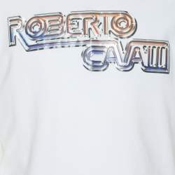 Robert Cavalli White Jersey Logo Print T-Shirt L
