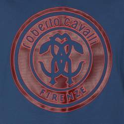 Pre Owned Robert Cavalli Blue Jersey Logo T-Shirt L