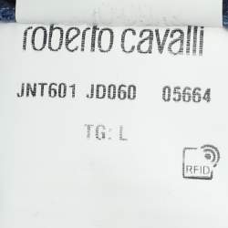 Pre Owned Robert Cavalli Blue Jersey Logo T-Shirt L