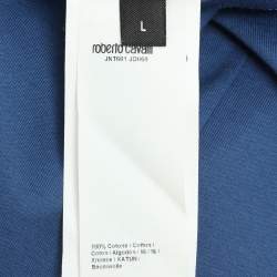 Pre Owned Robert Cavalli Blue Jersey Logo T-Shirt L