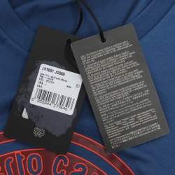 Pre Owned Robert Cavalli Blue Jersey Logo T-Shirt L