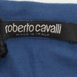 Pre Owned Robert Cavalli Blue Jersey Logo T-Shirt L