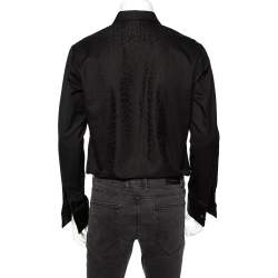 Pre Owned Roberto Cavalli Black Cotton Animal Patterned Trim Concealed Placket Shirt M