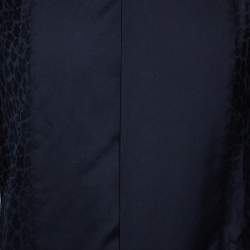 مملوكة مسبقًا Roberto Cavalli Navy Blue Cotton Animal Patterned Trim Concealed Placket Shirt M 