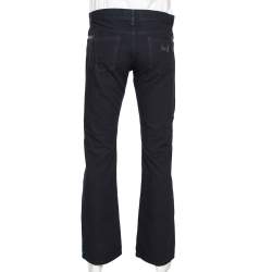 Pre Owned Roberto Cavalli Indigo Denim & Leather Trim Straight Leg Jeans L