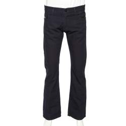 Roberto Cavalli Indigo Denim & Leather Trim Straight Leg Jeans L