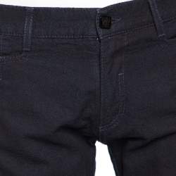 Pre Owned Roberto Cavalli Indigo Denim & Leather Trim Straight Leg Jeans L