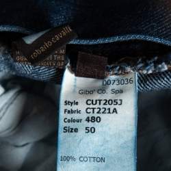 Pre Owned Roberto Cavalli Indigo Jacquard Denim Straight Fit Jeans L
