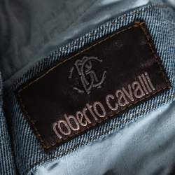 Pre Owned Roberto Cavalli Indigo Jacquard Denim Straight Fit Jeans L