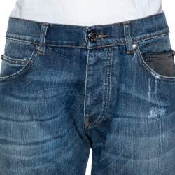 Pre Owned Roberto Cavalli Indigo Jacquard Denim Straight Fit Jeans L