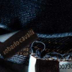 Pre Owned Roberto Cavalli Indigo Jacquard Denim Straight Fit Jeans L