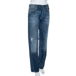 Pre Owned Roberto Cavalli Indigo Jacquard Denim Straight Fit Jeans L