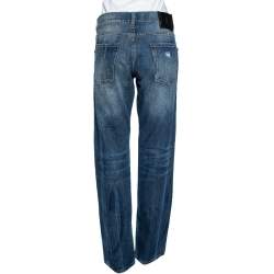 Pre Owned Roberto Cavalli Indigo Jacquard Denim Straight Fit Jeans L