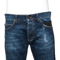Pre Owned Roberto Cavalli Indigo Medium Wash Distressed Denim Jeans L