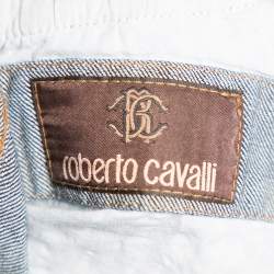 Pre Owned Roberto Cavalli Indigo Medium Wash Distressed Denim Jeans L