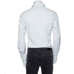 Pre Owned Roberto Cavalli White Cotton Monogram Button Front Shirt M 