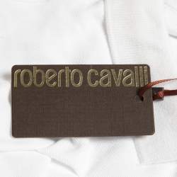 Pre Owned Roberto Cavalli White Logo Embroidered Cotton Pique Polo T-Shirt XL