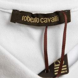 Pre Owned Roberto Cavalli White Logo Embroidered Cotton Pique Polo T-Shirt XL