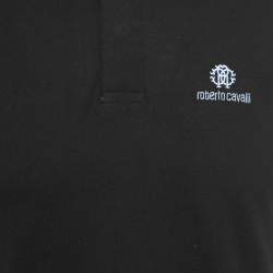 Pre Owned Roberto Cavalli Black Cotton Pique Polo T-Shirt S