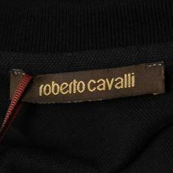 Pre Owned Roberto Cavalli Black Cotton Pique Polo T-Shirt S