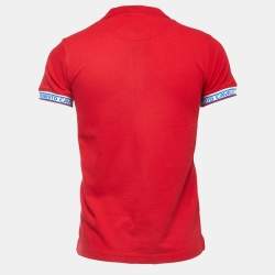 Pre Owned Roberto Cavalli Red Logo Patterned Cotton Pique Polo T-Shirt S