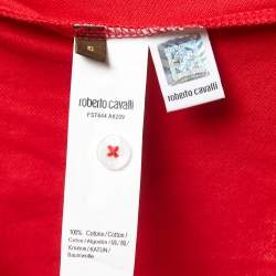 Pre Owned Roberto Cavalli Red Logo Patterned Cotton Pique Polo T-Shirt S