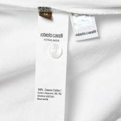 Pre Owned Roberto Cavalli White Logo Embroidered Cotton Polo T-Shirt M