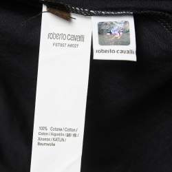 Pre Owned Roberto Cavalli Black Logo Print Cotton Crew Neck Half Sleeve T-Shirt L