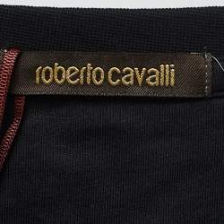 Pre Owned Roberto Cavalli Black Logo Print Cotton Crew Neck Half Sleeve T-Shirt L