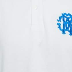 Pre Owned Roberto Cavalli White Logo Embroidered Cotton Polo T-Shirt XL