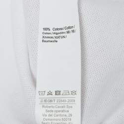 Pre Owned Roberto Cavalli White Logo Embroidered Cotton Polo T-Shirt XL