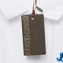 Pre Owned Roberto Cavalli White Logo Embroidered Cotton Polo T-Shirt XL