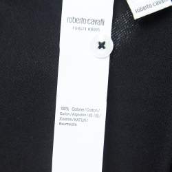 Pre Owned Roberto Cavalli Black Logo Embroidered Cotton Polo T-Shirt XL