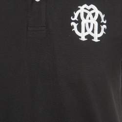 Pre Owned Roberto Cavalli Black Logo Embroidered Cotton Pique Polo T-Shirt L