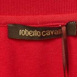Pre Owned Roberto Cavalli Red Logo Embroidered Cotton Pique Polo T-Shirt M