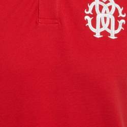 Pre Owned Roberto Cavalli Red Logo Embroidered Cotton Pique Polo T-Shirt M