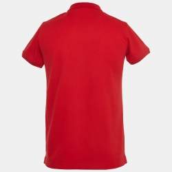 Pre Owned Roberto Cavalli Red Logo Embroidered Cotton Pique Polo T-Shirt M