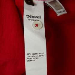 Pre Owned Roberto Cavalli Red Logo Embroidered Cotton Pique Polo T-Shirt M