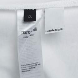 Pre Owned Roberto Cavalli White Logo Embroidered Cotton Crew Neck T-Shirt XL