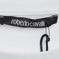 Pre Owned Roberto Cavalli White Logo Embroidered Cotton Crew Neck T-Shirt XL