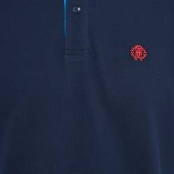 Pre Owned Roberto Cavalli Navy Blue Logo Detailed Sleeve Polo T-Shirt L
