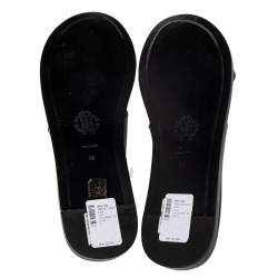 Pre Owned Roberto Cavalli Black Snake-Embossed Leather Crossband Slides Sandals Size 46