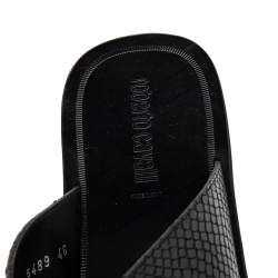 Pre Owned Roberto Cavalli Black Snake-Embossed Leather Crossband Slides Sandals Size 46