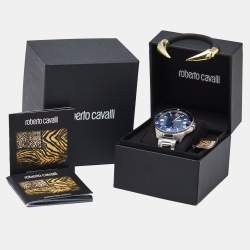 Pre Owned Roberto Cavalli Blue Stainless Steel 5G013 Men's Wristwatch 44 mm